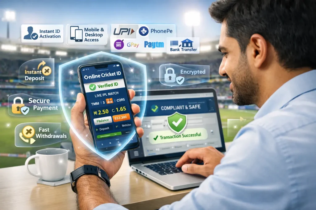 Verified online cricket ID dashboard with live IPL betting odds, secure UPI payments, and fast withdrawals on LemonBook